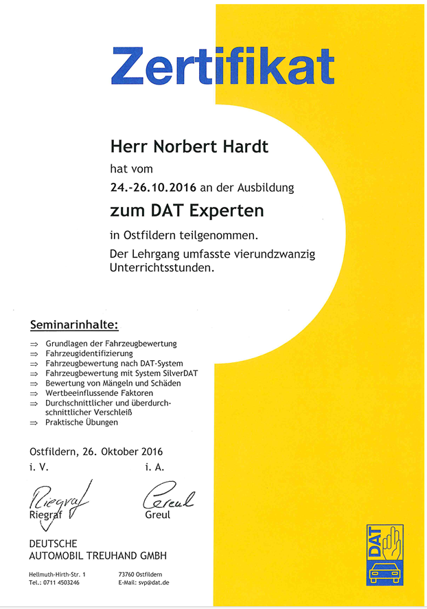 Zertifikat DAT