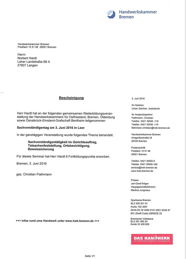 Zertifikat HWK