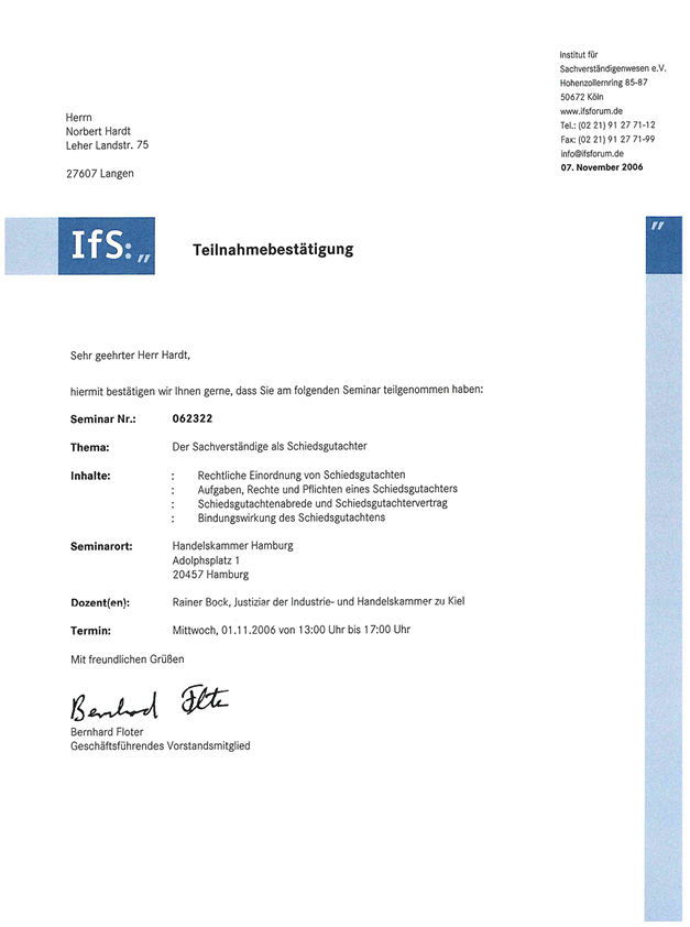 Zertifikat IFS