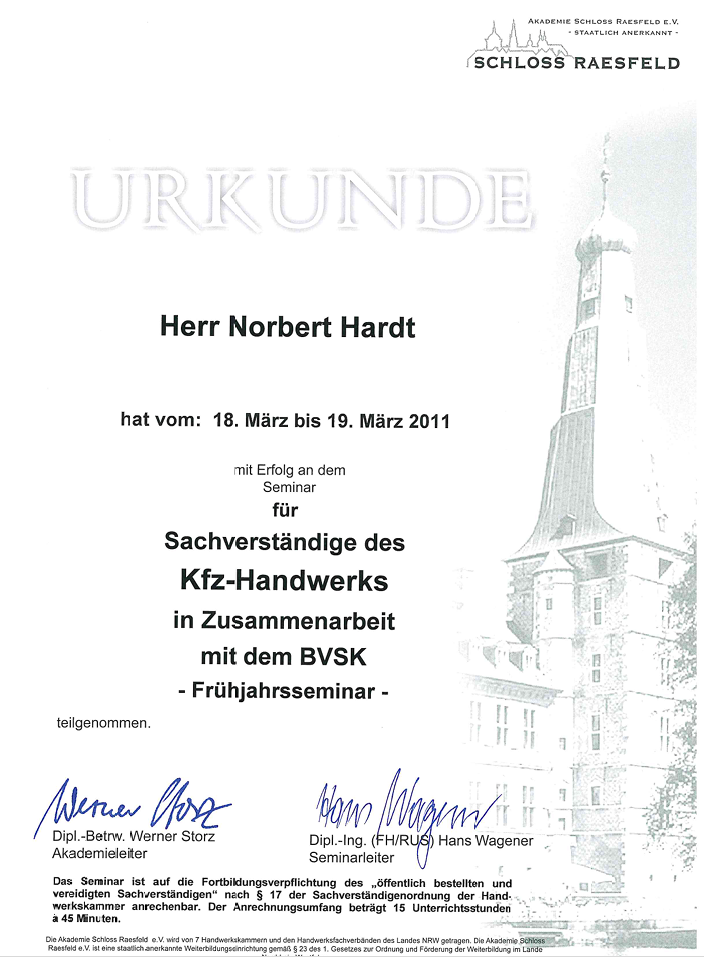 Zertifikat Schloss Raesfeld