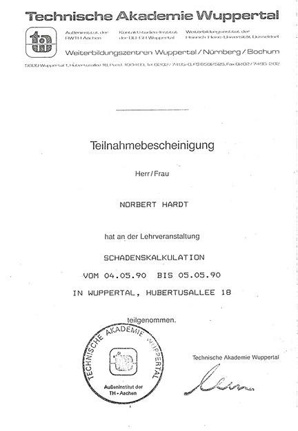Zertifikat Schloss TAW