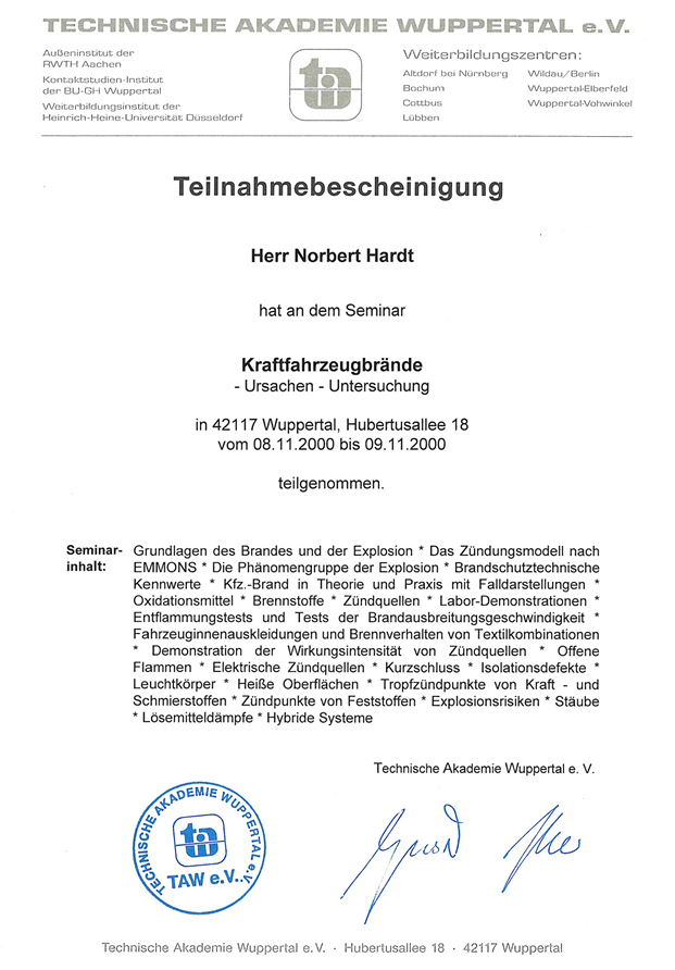 Zertifikat Schloss TAW