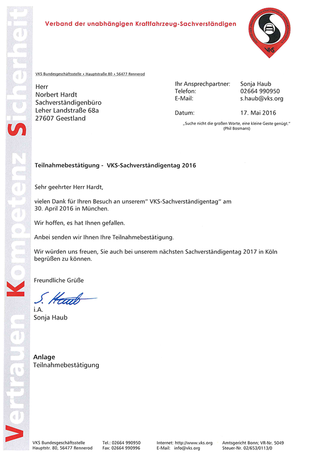 Zertifikat Schloss VKS